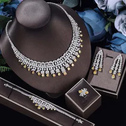 ネックレスイヤリングセットUilz Luxury Dubai Nigeria Jewelry for Green Blue YellowZircon Sets Bridal Accessories