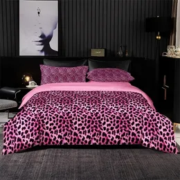 Set di biancheria da letto Copripiumino con motivo leopardato rosa 220x240 Trapunta morbida per la pelle con federa Satin Like Set Twin Full 230717