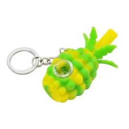 New Pineapple Keychain Silicone Hand Pipes Tobacco Colorful Cute bong with removable glass bowl Dry Herb Smoking Pipe Wholesale