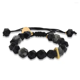 Charm Bracelets 10mm Faceted Black Onyx Stone Bracelet For Women Men Vintage Geometric Crystal Natural Beaded Hand Chain Boho Jewelry