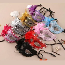 12 färger Sidan Flower Mask Masquerade Masks Dance Party Venice Princess Mask High-klass Party Supplies