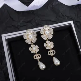 Luxury Designer Silver Full Diamond Dangle Chandelier Earrings 925 Silver Needle White Resin pendant earrings Women's wedding anniversary birthday gift jewelry