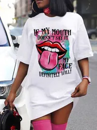 Kvinnors plus-storlek T-shirt LW Plus Size Dress Lip Letter Print Loose XL-5XL Summer T Shirt Mini Women Outfits 230717