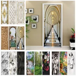Wandaufkleber Korridor Moderne Türaufkleber PVC 3D DIY selbstklebende abstrakte Mode Tapete Wohnzimmer Kunst Poster Wandbild Home 230717