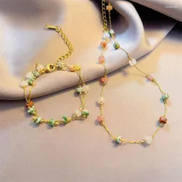 Halsband örhängen uppsättning 316l rostfritt stål enkelhet oregelbunden imitation kromatisk färg natursten armband mode hög smycken