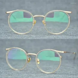Óculos de sol Armações Óculos redondos retrô feitos à mão Japonês Titânio Ultraleve Óculos de miopia para mulheres Prescrição Gafas Oculos
