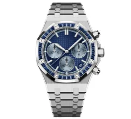 Mens Luxury Full funktionell armbandsur kvartsrörelse Male Time Clock Watch Fulll rostfritt stål Band Sapphire Glass Masculino armbandsur