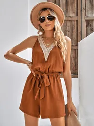 Dames jumpsuits Rompertjes Zomer Dames playsuits Rompertjes Jumpsuits Informeel Effen Kleur Kant V-hals Mouwloos Riem Strand Dagelijks Ademend 230717