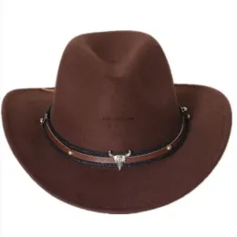 2023 Cowboy Top Hat for Women Men Fedora Hats Fedoras Woman Fashion Felt Cap Man Autumn Winter Caps Trilby Christmas Party Gift 16colors