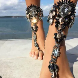 Anklety dla kobiet biżuteria Boho Wyolbrzymiona plażowa stopowa kamień szlachetny Anklet Chenae Cheville Holiday Gift