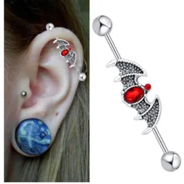 Plugs Tunnel Drop Delivery 2021 14G Serpente in acciaio inossidabile con gemma Cz rossa Barra industriale Piercing bilanciere Orecchino Fashion Body 3249