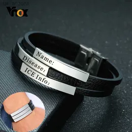 Vnox Men Men's Multi-Rayer Black Leather Wrap Bracelets Personization Negrave Name Love Friendship ICE GIFTS THE L230620