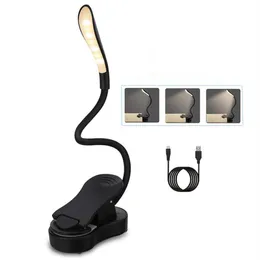 Uppladdningsbar läsningsljus LED -bok Ljus USB Flexibel boklampa Touch Dimmer Clip Table Desk Lamp Protect Eye Portable Clip Lamp256o