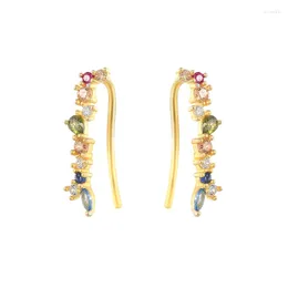 Studörhängen Aide 925 Sterling Silver Rainbow Zircon Plata Earings For Women Simple Gold Color Fashion Fine Jewelry Gift