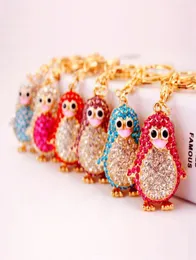 Colorful Cute Bag Keychain Rhinestone Animal Penguin Pendant Car Accessories Key Chains Gold Tone Lobster Clasp Key Ring Holder9479256