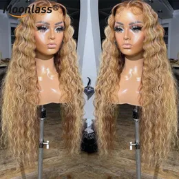 Lace Wigs Honey Blonde Front Peruca de cabelo humano Perruque Deep Wave Frontal 13x4 Ombre HD Transparente