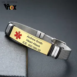 Vnox Adjustable Unisex Medical Free Personalize ID Bracelets for Women Men Stainless Steel Mesh Band Customize Type 2 Diabetes L230620