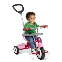, 3-i-1-promenad och trike, 3 etapper växer med barn, rosa trehjuling