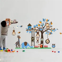 Großer Baum Tier Wandaufkleber für Kinderzimmer Dekoration Affe Eule Fuchs Bär Zoo Aufkleber Cartoon DIY Kinder Baby Home Aufkleber Mur2640