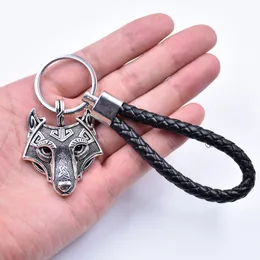 Retro Men Style Wolf Head Pendant Leather Car Key chain Keyrings Keychain for Men Women Gift