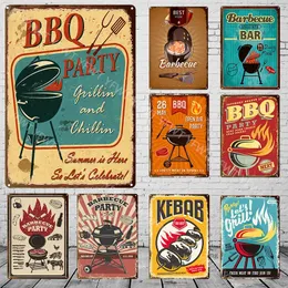 BBQ GRILL METAL POSTER FAMILY MILD PLAQUE METAL VINTAGE HAMBURGER TIN Sign Restaurang Väggdekor för Kitchen Cafe Diner Bar Burger Metal Signs Funny Painting W01