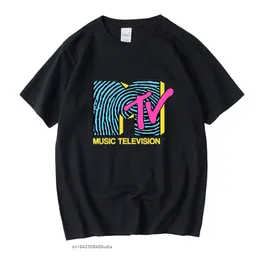 MTV - بصمات الأصابع 80s عتيقة للجنسين الأسود tshirt الرجال tshirts الرجعية الرسم tirts القطن t قميص رجل tees tops