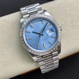 مع Diamond Watch Mens Dial Blue 2813 Watch Mechanical Sapphire 40mm Roman Digital Digital Holding Holiday Gift with Original Box Watch Automatic Watch