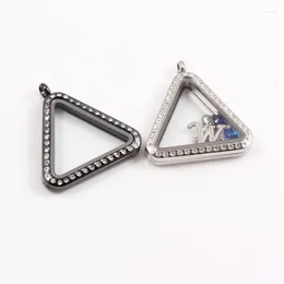 Pendant Necklaces 6pcs/lot Wholesale Triangle 316L Stainless Steel Floating Locket With Rhinestones 2 Colors For Choosing Silver/ Black
