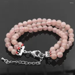 Charm Bracelets Fashion Statement Bracelet Natural Sunstone Stone 6mm Round Pink Strawberry Crystal Beads Bangle 7.5" A580