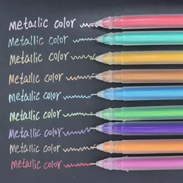 9Pcs / Set Glitter Pen Metallic Color Changing Flash Marker Gel Penne Disegno Scrapbook Album Journal DIY Kawaii Cancelleria School268S