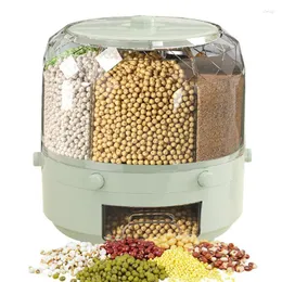 Bottiglie di stoccaggio Dispenser per secchio di riso Cereali a 6 griglie rotanti Secchi per cereali da cucina impermeabili per frigoriferi Armadi Semi di soia