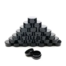 Recipientes de cosméticos vazios com tampas 3g plástico pequeno recarregável garrafa de viagem à prova de vazamento frascos pretos redondos para loção de amostra de lodo creme atcp