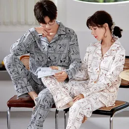 Women's Sleepwear Male Spring Autunm Cartoon Cotton Pajamas Women Loose Casual Nightwear Couple Long Sleeve