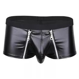 Mutande Uomo Sexy Lingerie in pelle con apertura sul cavallo Pantaloni corti per il sesso Rigonfiamento Pouch Sexi Soft Latex Fetish Boxer Crotchless Underwea254V