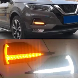 2 pçs carro led luz de circulação diurna dinâmica virar sinal amarelo drl lâmpada de nevoeiro para nissan qashqai 2019 2020 2021 2022239h