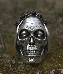Goth Santa Muerte 반지 장미 크라운 설탕 두개골 스테인레스 스틸 반지 여성 펑크 바이커 보석 독특한 선물 5674592