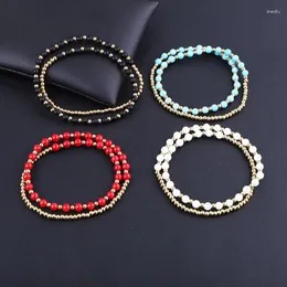 Pulseira elástica feminina com contas de aço inoxidável de 3 mm com design de cordão