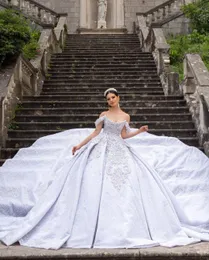 Requintado Vestido de Baile Vestidos de Noiva Sem Manga Decote em V Alças Lantejoulas Apliques Frisado Até o Chão Babados Diamantes Zíper Plus Size Vestidos de Noiva Vestido de novia