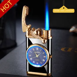 Nuovo bilanciere accensione automatica dritto fiamma blu accendino creativo quadrante reale orologio da uomo gonfiabile antivento regalo 7ZWQ