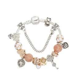 Goldenes Herz- und Schlüsselanhänger-Charm-Armband für Pandora 925 Sterling Silber Schlangenkettenarmbänder für Frauen Designer-Schmuck Luxus-Liebesarmband mit Originalverpackung