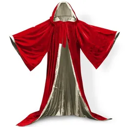 Velvet con cappuccio maniche lunghe mantello wicca Robe Renaissance Medieval Witchcraft Larp200k