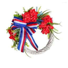Decorative Flowers Artificial Wreath Patriotic Wreaths 40cm Multicolor Eye-catching Plastic Bow Knot Rattan Ring Door Pendant