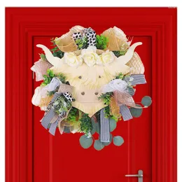 Decorative Flowers Cow Door Hanger Cattle Wreaths For Front Artificial Garland Farmhouse Wall Decor Window Porch Patio Garden