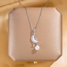 Beau collier pendentif étoile de lune plaqué argent bijoux en acier inoxydable pour cadeau femme