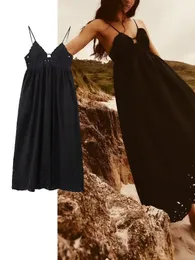 Основные повседневные платья Traf Women Fashion Black Hollow Out Midi платье для 2023 года.