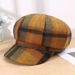 Newsboy Şapkaları Sonbahar ve Kış Yeni Yün Sekizgen Şapka Eşleşen Ekose Moda Art Bere Ressam Şapkası Retro Grace Erkek ve Kadınlar Kapağı HKD230718