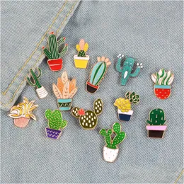 Pins Brooches 14Styles Potted Plant Rainbow Enamel Pins Custom Cactus Cat Backpack Shirt Lapel Pin Badge Fashion Cartoon Jewelry Ki Dhhja