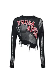 Maglietta da donna Primavera Donna Harajuku Y2k Strappato Crop Top Manica lunga Maglieria Pullover Streetwear Gyaru Moda giapponese Gothic Grunge 230718