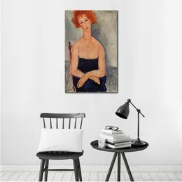 Modern Figure Canvas Art Readhead Wearing A Pendant Amedeo Modigliani Famous Painting Hand Painted Artwork for Living Room Decor