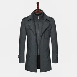 Men's Wool Blends Men Winter Wool Coat Men's New Casual Brand Solid Color Wool Blends Woolen Pea Coat Trench Coat Overcoat HKD230718